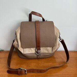 RUDSAK Two-Tone Taupe and Brown Leather Shoulder Bag